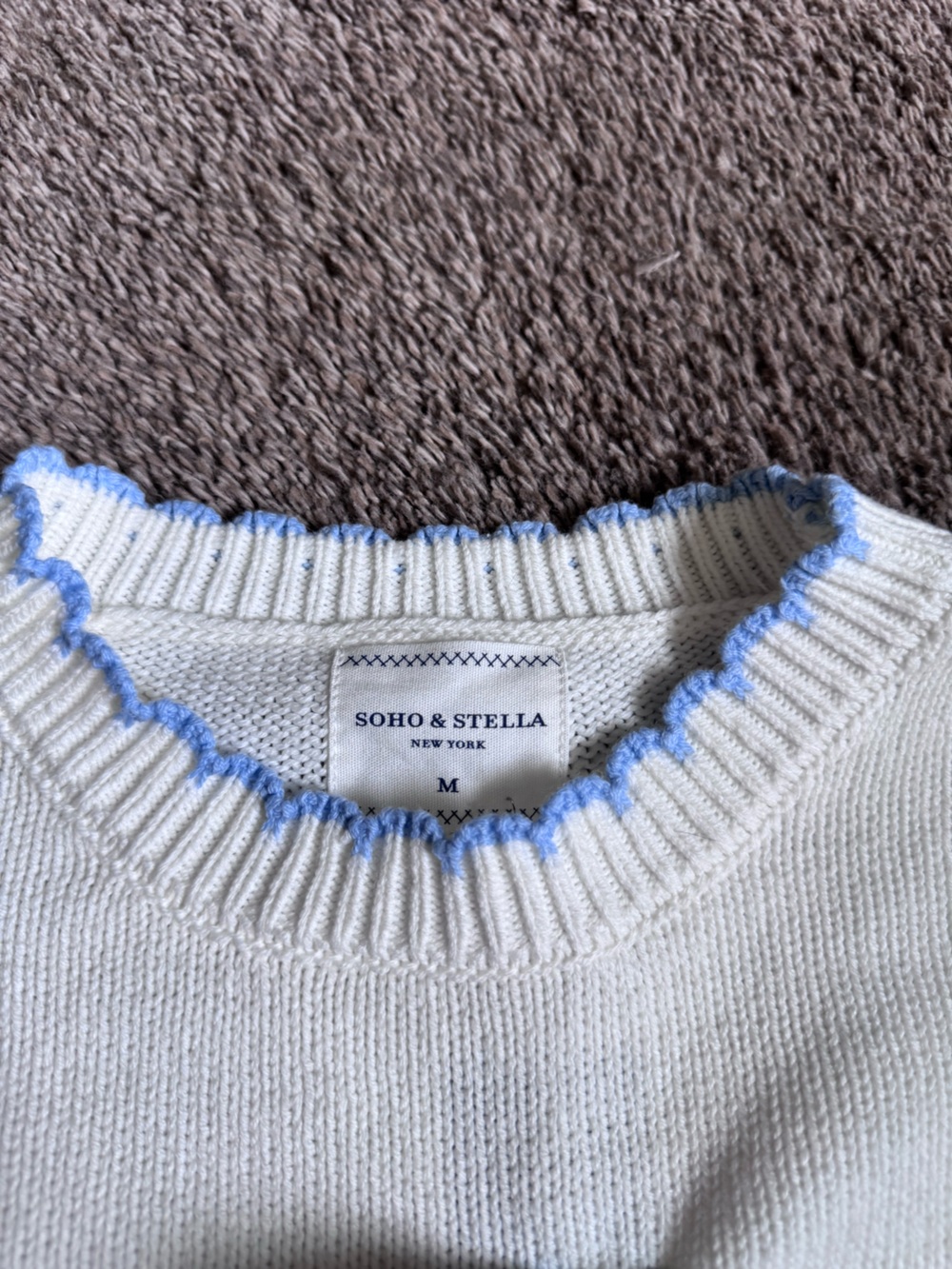 Cream Crewneck Sweater with Pink & Light Blue Flag Detail - Picture 3 of 3